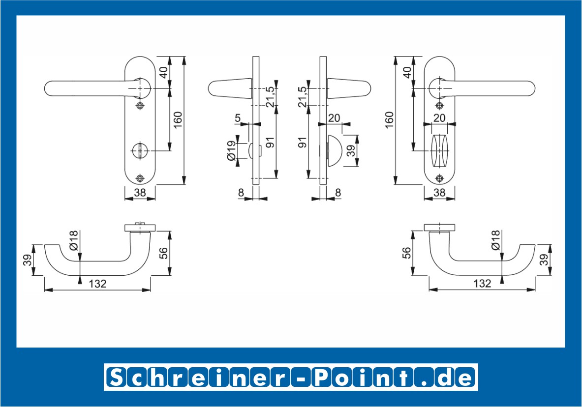 Hoppe Paris Aluminium Kurzschildgarnitur  F1 Natur 138L/300K, 3417418, 3417469, 3417477, 3418111